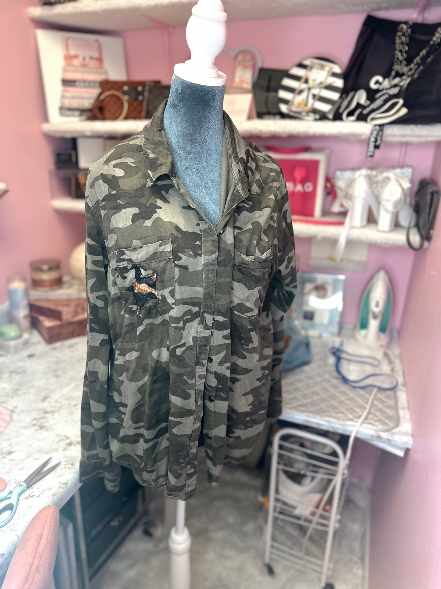 Army/cheetah Rolling Stones flannel